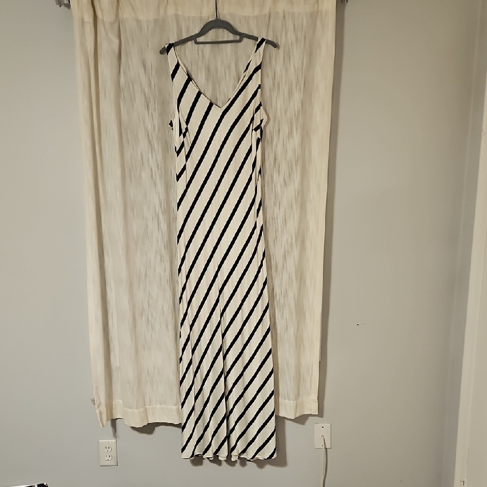 LOFT Black and White Diagonal Stripe Maxi Dress